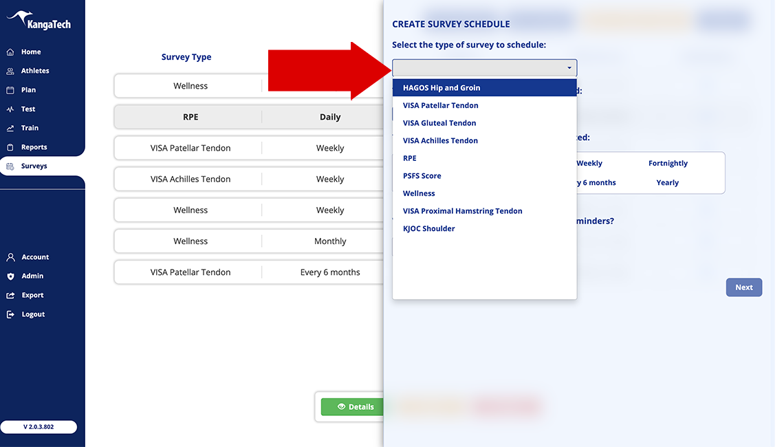 Survey options Screenshot