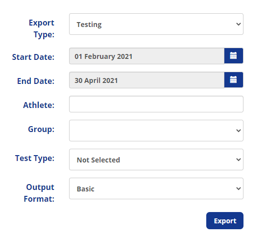 New Export Form Screenshot